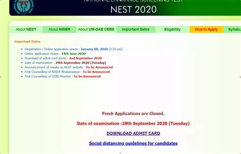 Nest Admit Card 2023 Download Hall Ticket