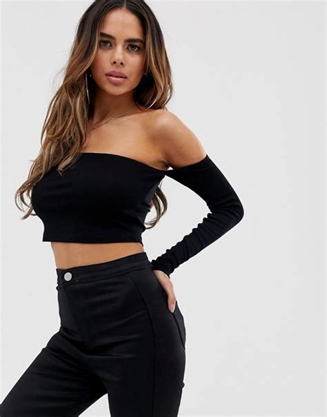 Asos Design Fuller Bust Long Sleeve Off Shoulder Super Crop Top Asos