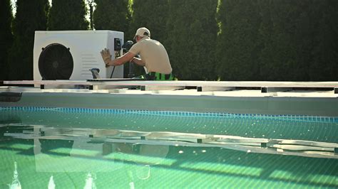 Residential Swimming Pool Heat Pump Installation Stock Video