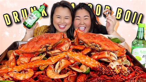 Drunk Seafood Boil Mukbang King Crab Legs Shrimp Crawfish Crab