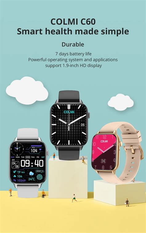 Смарт-часы COLMI C60, 1,9 дюйма, полный экран, Bluetooth, телефонные ...
