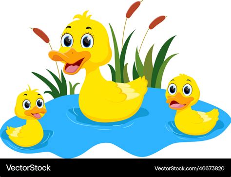 Happy duck family cartoon isolated on white Vector Image