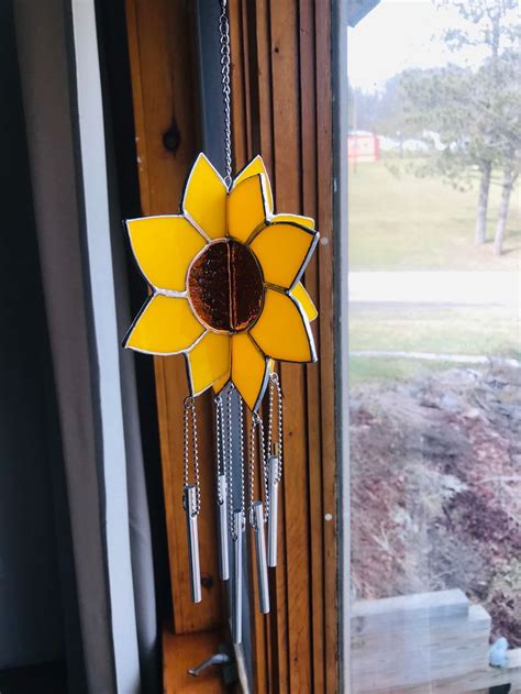 Sunflower Stained Glass Spinner Wind Chime Sun Catcher Windchime Suncatcher By Laheir Etsy In