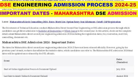 Direct Second Year Engineering Admission 2024 25 Dates When Will DSE