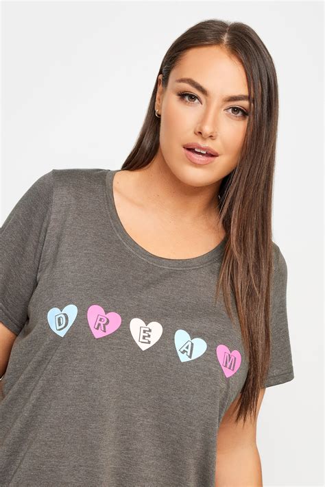 Yours Plus Size Grey Dream Slogan Heart Print Pyjama Set Yours Clothing