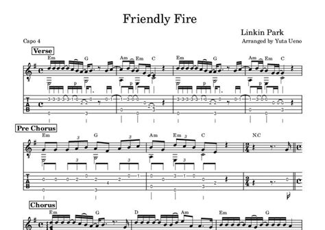 Friendly Fire Linkin Park Fingerstyle Guitar Tab Yuta Ueno