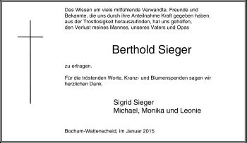 Traueranzeigen Von Berthold Sieger Trauer In NRW De