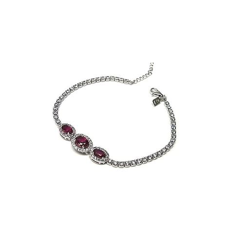 Pulsera Plata Ley M Rodiada Ovales Piedra Roja Circonitas Ab