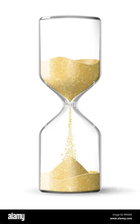 Realistic Hourglass Clock Made Of Glass With Yellow Sand Running Down