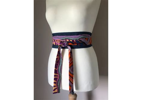 Women S Obi Belt Recycled Denim Multi Colored Bobo Print Fabric Aparna