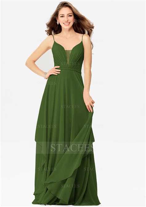 A Line V Neck Chiffon Sweep Train Prom Dress With Beading Cascading