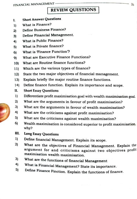 Financial Management Model Questions Financial Management