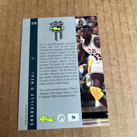 1992 Classic Four Sport SHAQUILLE ONEAL RC 318 Magic Basketball Card