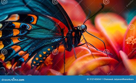 Beautiful Butterfly On Flower Petals In Colorful And Highly Detailed