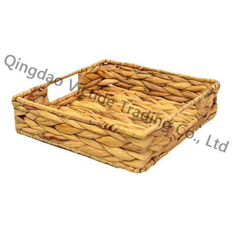 Square Water Hyacinth Tray With Concealed Handle