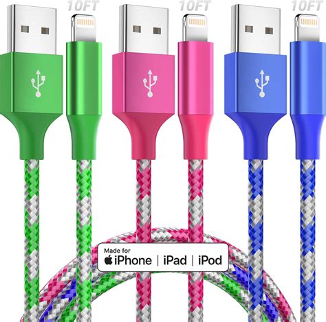 [apple Mfi Certified] Iphone Charger Fast Charging 3 Pack 3ft Lightning Cable Nylon