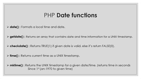 Date Function In Php Date Time Mktime Checkdate Getdate