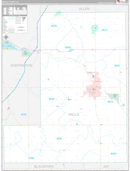 Wells County, IN Wall Map Premium Style by MarketMAPS - MapSales