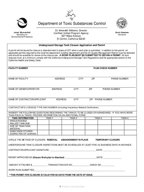 Fillable Online Dtsc Ca Imperial UST Closure Application And Permit