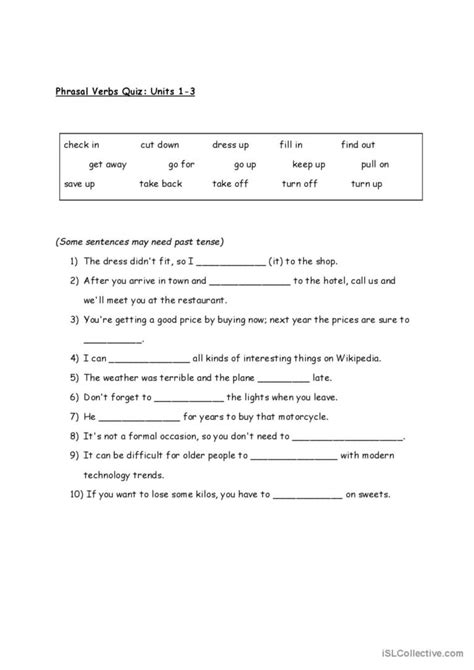 Phrasal Verb Quiz English Esl Worksheets Pdf Doc