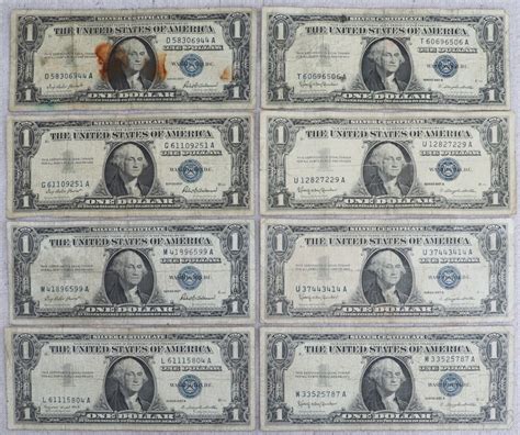 Lot Of United States A B Silver Certificate Blue Seal One Dollar