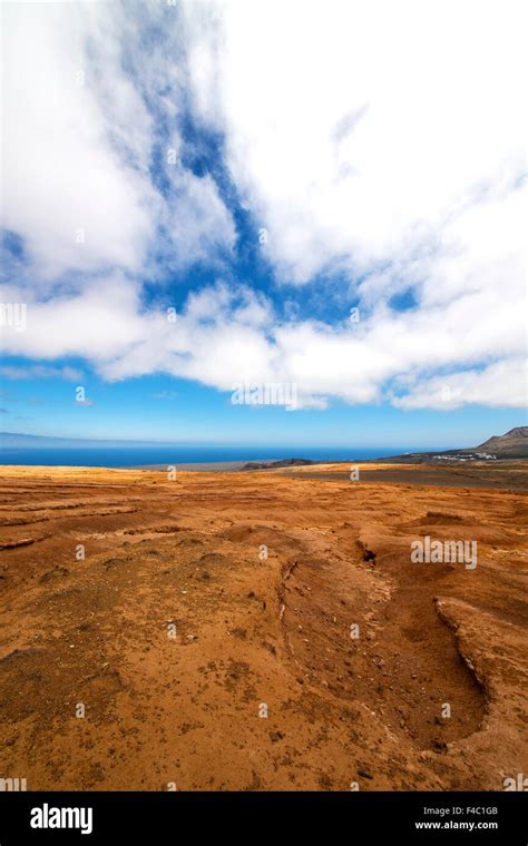 Bush Timanfaya In Los Volcanes Volcanic Rock Stone Sky Hill And Summer