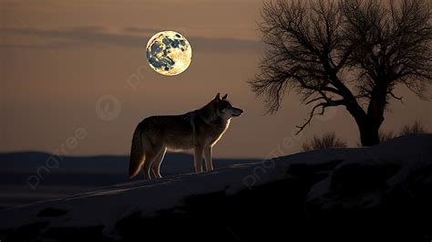 Wolf Standing In Front Of The Moon Background Wolf Moon Pictures