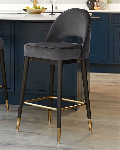 Clover Dark Grey Velvet Bar Stool Grey Bar Stools Leather Bar Stools