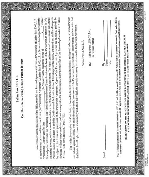 Certificate Of Partnership Template