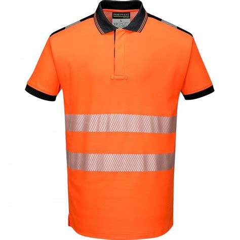 Portwest Pw Pw T Hi Vis Polo Shirt Short Sleeve Orange Black