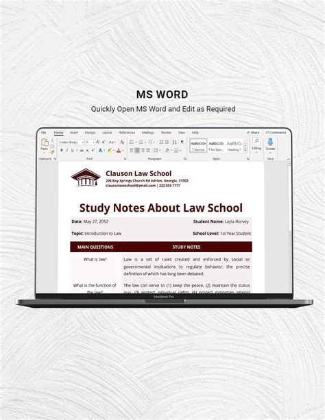 Law School Note Taking Template In Pages Ms Word Gdocslink Download