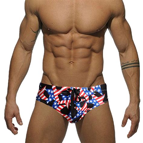 American Flag Swimwear Mens Stars Low Rise Swim Briefs Trunks Usa Flag