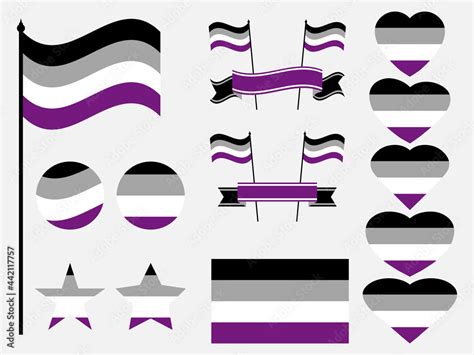 Asexual Pride Flag collection of symbols. Hearts, stars and circles with asexual flag. Sexual ...