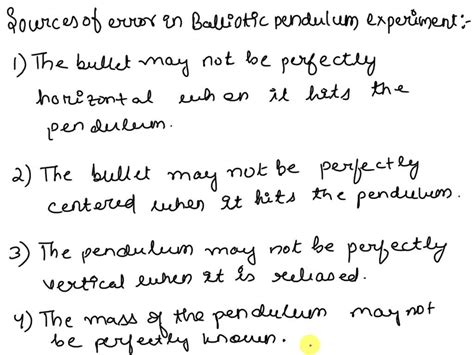 Solved List The Sources Of Error For Ballistic Pendulum Lab Experiment