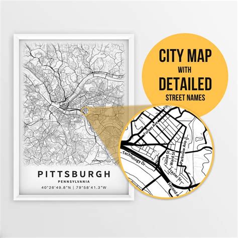 Pittsburgh Map Etsy