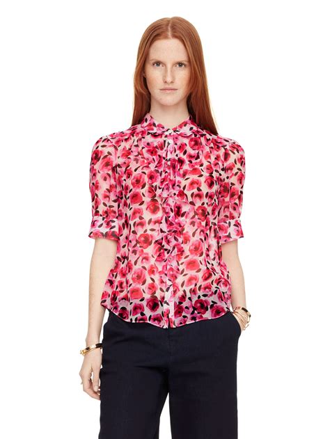 Kate Spade New York Mini Rose Ruffle Blouse In Natural Lyst