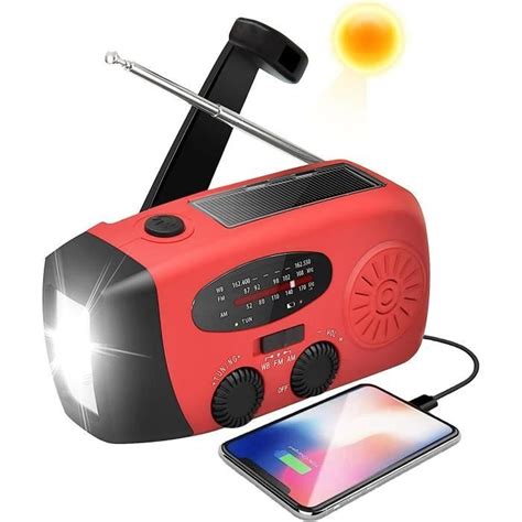 Dyn Amo Radio Solaire À Manivelle Avec Lampe De Poche Led 2000 Mah Et