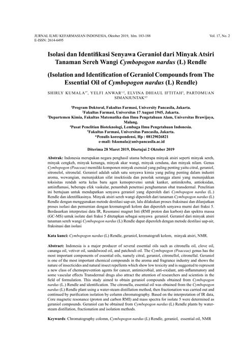 PDF Isolasi Dan Identifikasi Snyawa Geraniol Dari Minyak Atsiri