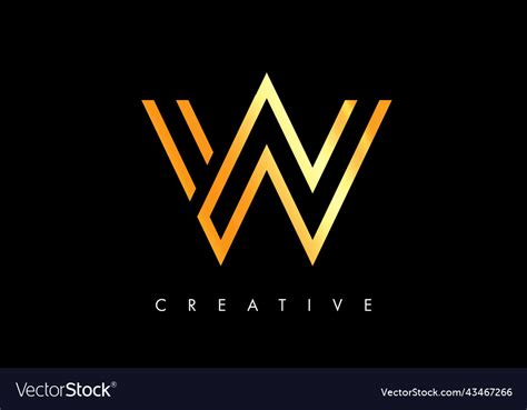 W Letter Logo Monogram With Gold Golden Lines Vector Image