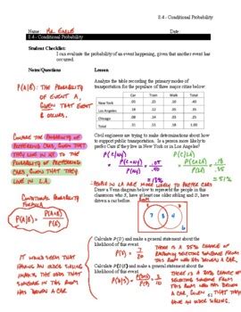 Conditional Probability Notes Key By Graham Earle S Algebra Ii Content