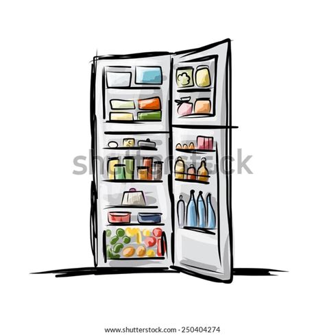 Opened Fridge Full Food Sketch Your Stock Vector Royalty Free 250404274