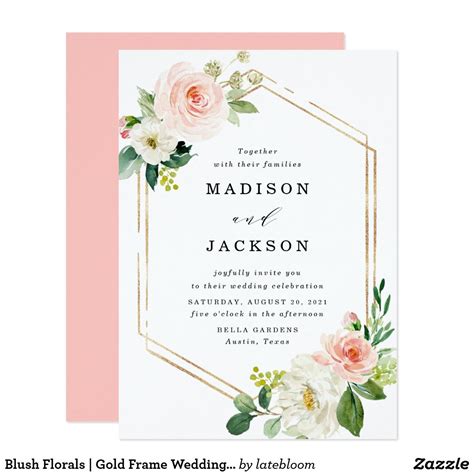 Blush Florals Gold Frame Wedding Invitation Watercolor