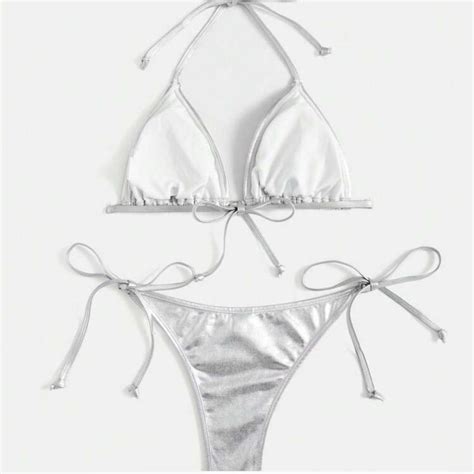 Metallic Silver Bikini New With Tags Never Worn Depop