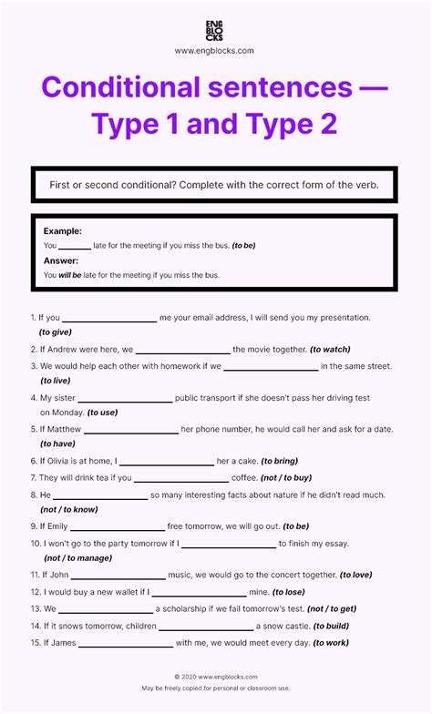 Conditional sentences — Type 1 and Type 2 (First and Second Conditional ...