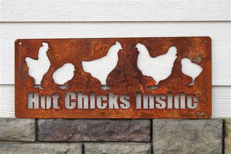 Rustic Metal Chicken Coop Sign Hot Chicks Inside Chicken Etsy