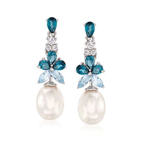 8 5 9mm Cultured Pearl And 2 30 Ct T W London Sky Blue And White