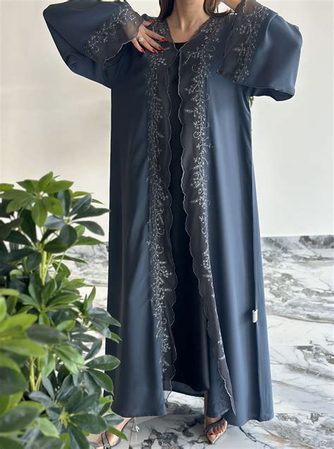 A Abaya Classic Abaya With Guipure Lace Trimmings Adorned With