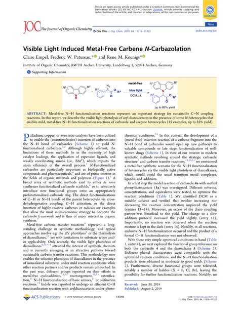 Pdf Visible Light Induced Metal Free Carbene N Carbazolation