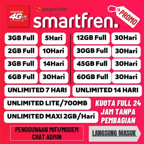 Jual Paket Data Kuota Smartfren Unlimited Nonstop Kuota Full Jam