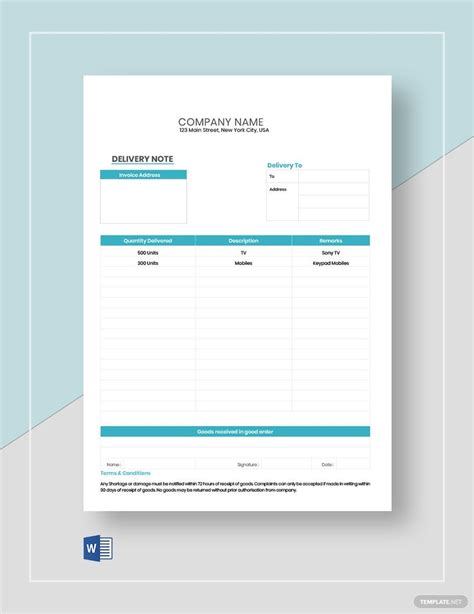 Editable Delivery Note Template Word Artofit